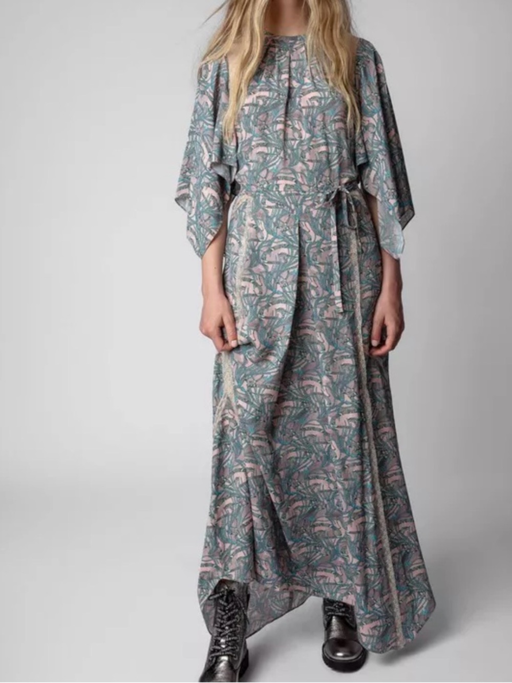 Zadig & Voltaire Rielle Snake Chaines Maxi Dress in Dusty Green and Blush Pink